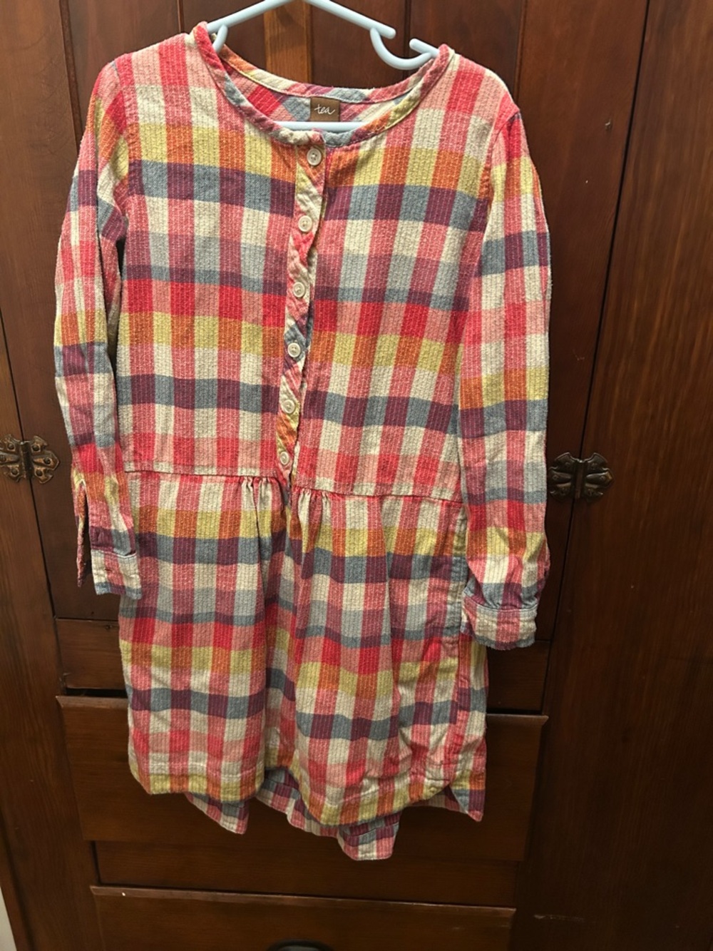 Multi-Color Plaid Button-Front Tunic Dress